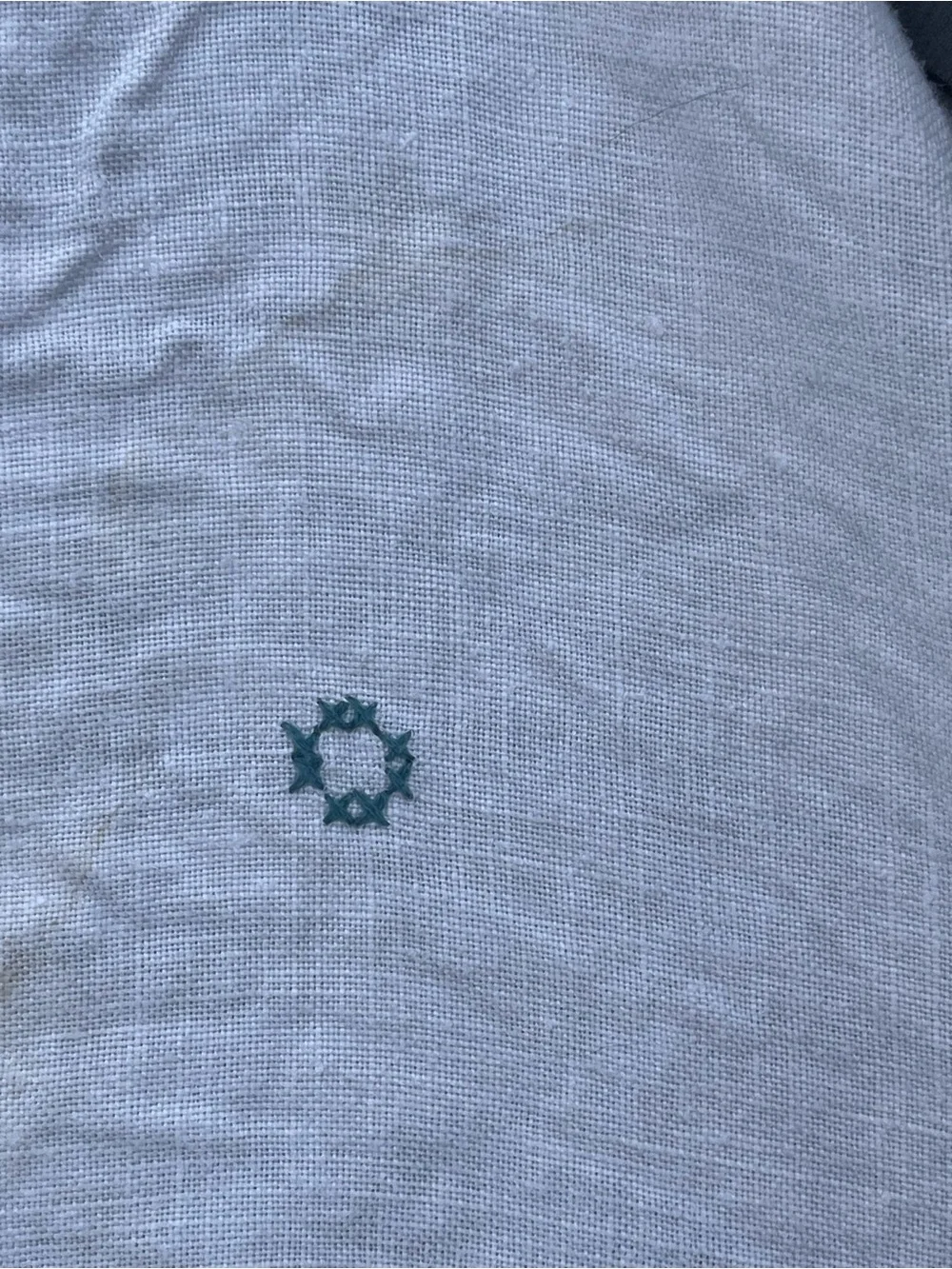 Embroidered White Linen tablecloth with blue flowers Motif